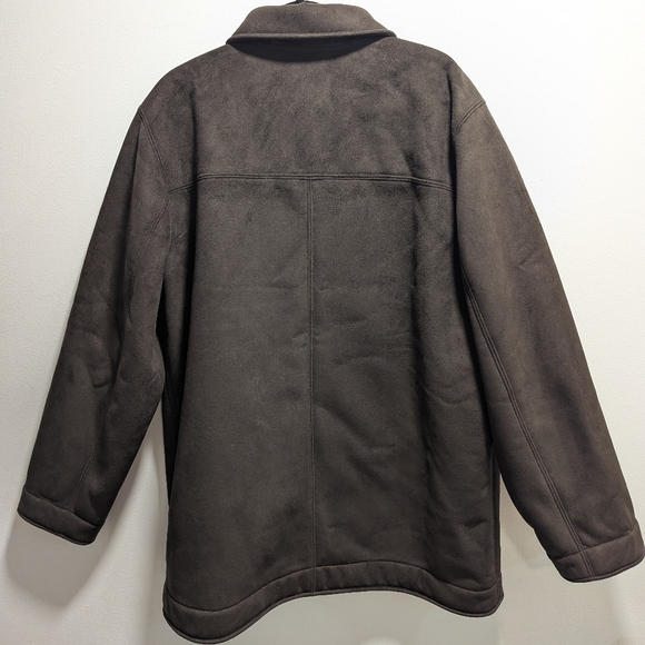 LL Bean Men Brown Sherpa Lined Faux Suede Barn Jacket Coat Large Grandpa Chore - Picture 9 of 12